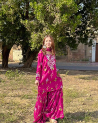 ,,Pink Embroidery-Printed 2pcs Sharara 