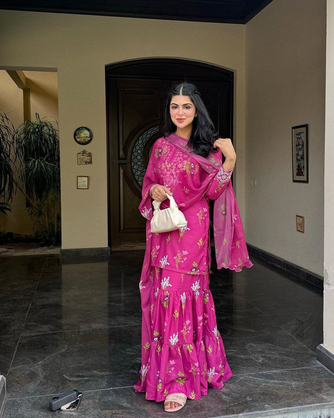 ,,Pink Embroidery-Printed 2pcs Sharara 