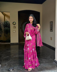 ,,Pink Embroidery-Printed 2pcs Sharara 