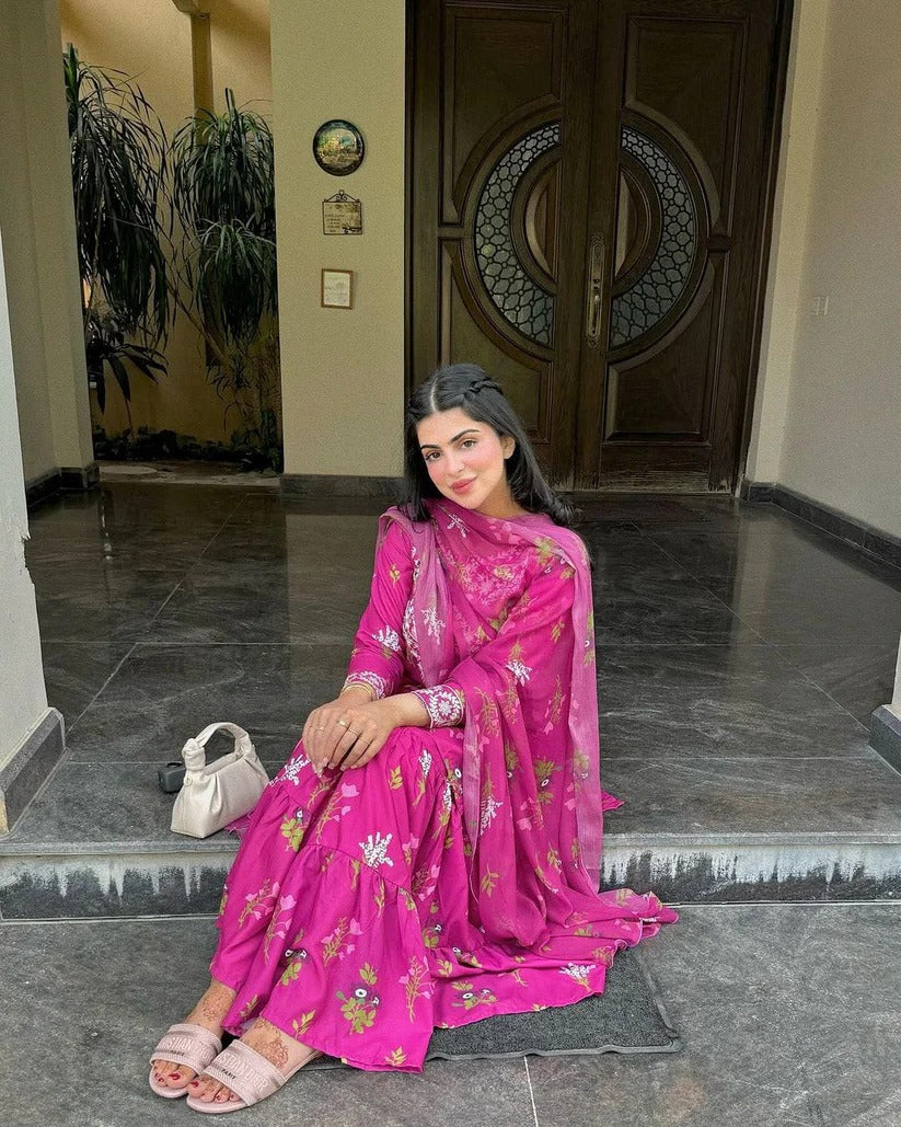 ,,Pink Embroidery-Printed 2pcs Sharara 