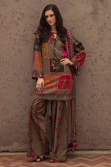 3-PC Eliza Stitched Printed Winter Grip Soft & Silk brown