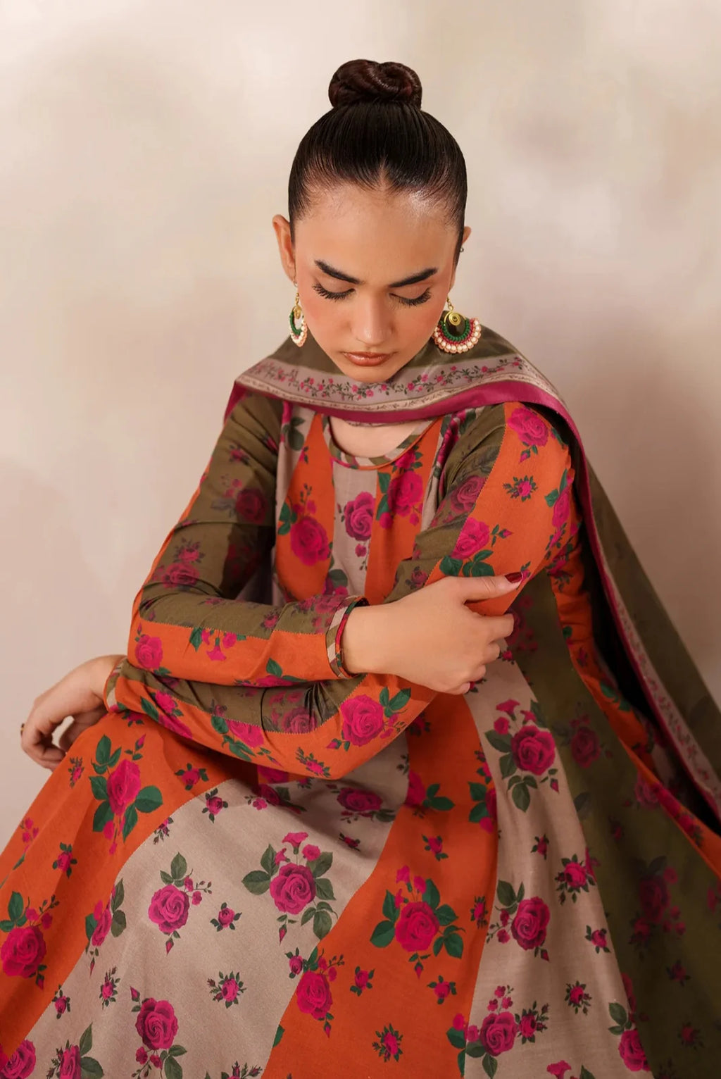 Multi Colour Frock Digital Printed Soft Manadora Winter 3Pcs(PREMIUM QUALITY)