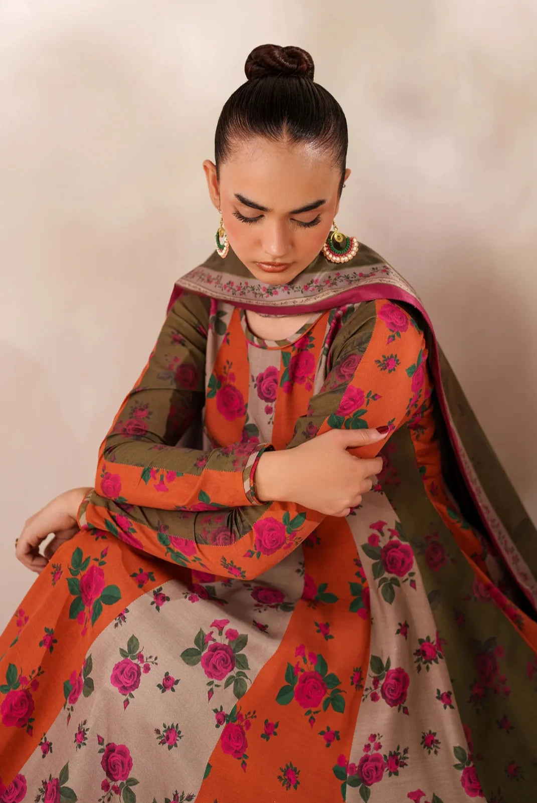 Multi Colour Frock Digital Printed Soft Manadora Winter 3Pcs(PREMIUM QUALITY)