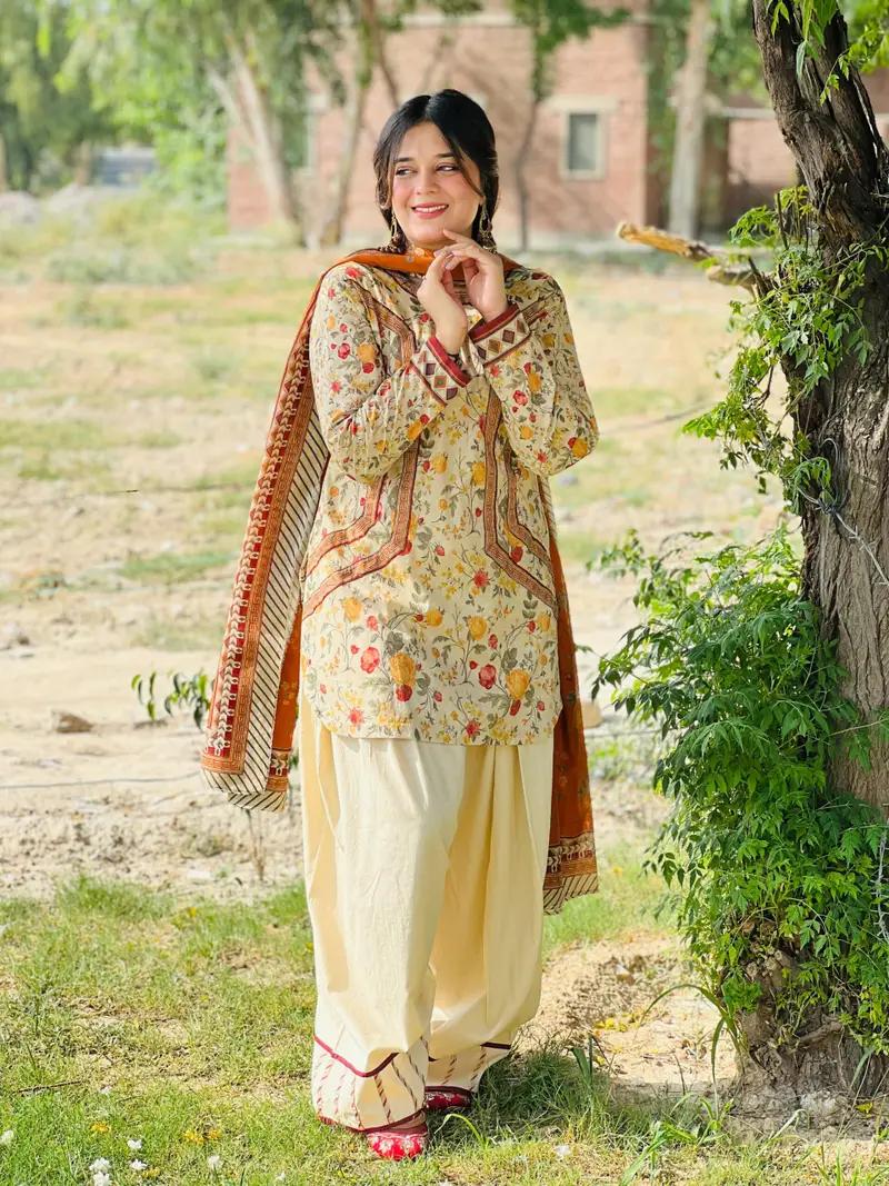 MEHAR LAWN 3PC ( FARSHI SHALWAR )
