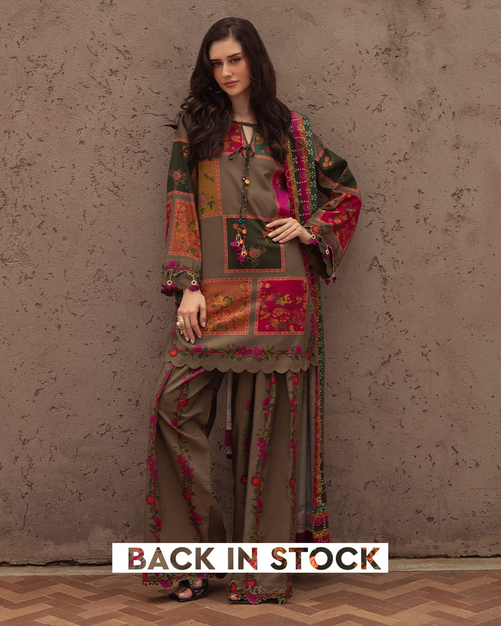 3-PC Stitched Printed Winter Grip Soft & Silk brown