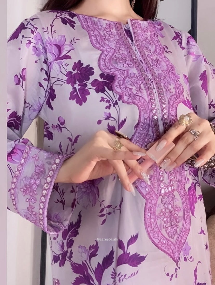 Printed+Embroidered 3pcs