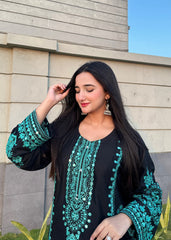Embroidered 2pcs  black dress