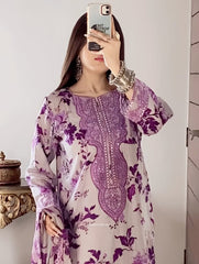 Printed+Embroidered 3pcs