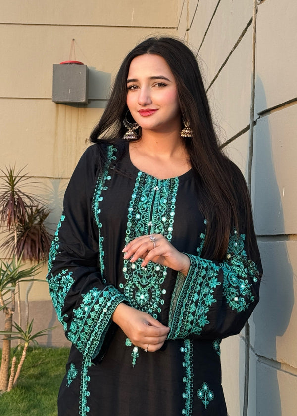 Embroidered 2pcs  black dress
